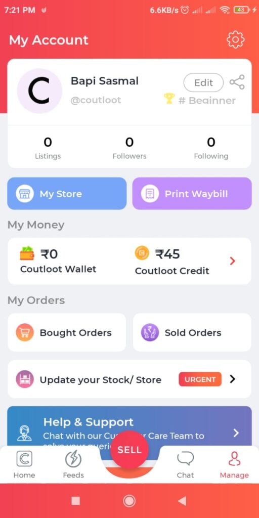 Coutloot App manage